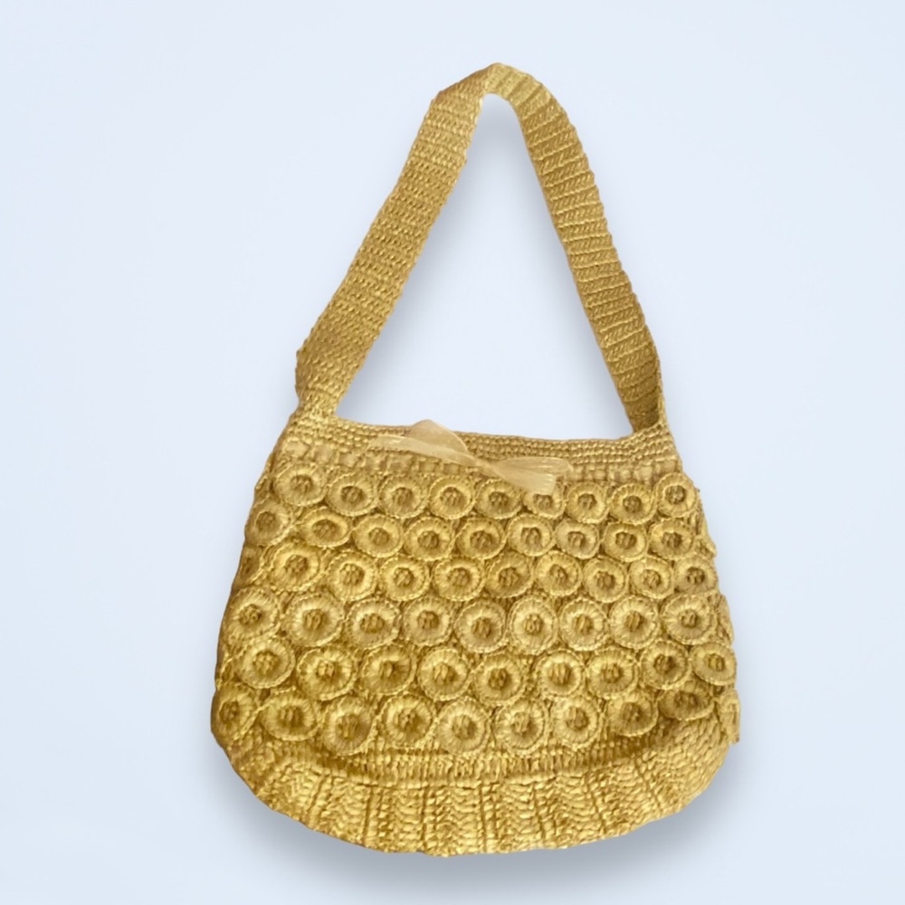 Vintage 1960s Woven Citrus Shoulder Tote Bag